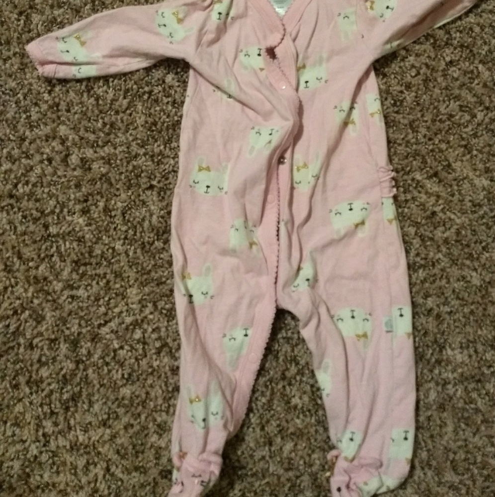Organic Pink Footie w/ Glitter Bunny Print